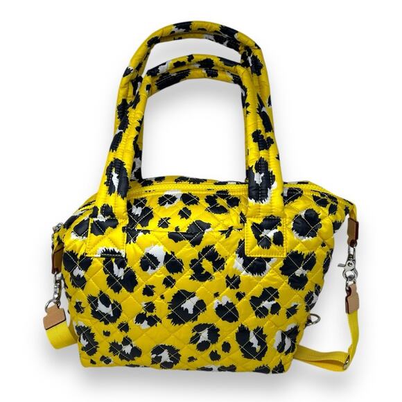 MZ Wallace Sutton Deluxe Medium Woven Quilted Crossbody Tote Bag Yellow Leopard - Picture 3 of 10